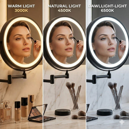 Cordless Lighted Vanity Mirror with Adjustable Magnification & 3-Tone LED Illumination for Beauty Routine & Grooming