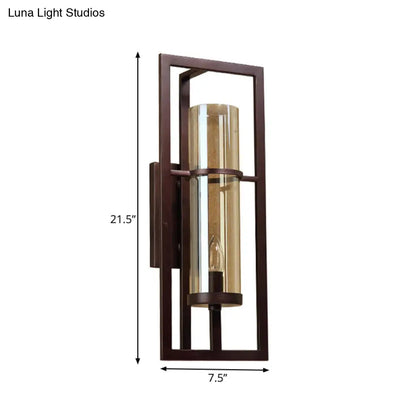 Single-Light Wall Sconce with Golden Glass Shade – Black Metal Frame Fixture for Hallway, Bedroom, Living Room