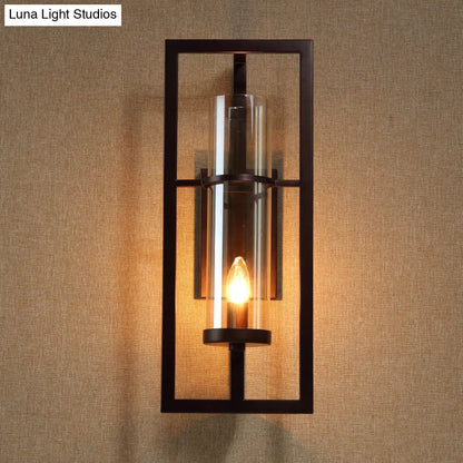 Single-Light Wall Sconce with Golden Glass Shade – Black Metal Frame Fixture for Hallway, Bedroom, Living Room
