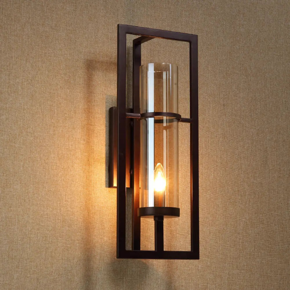 Single-Light Wall Sconce with Golden Glass Shade – Black Metal Frame Fixture for Hallway, Bedroom, Living Room