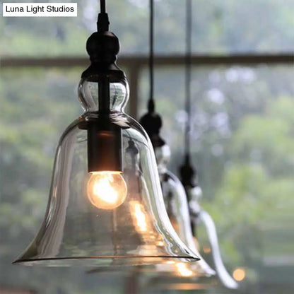 Industrial Glass Bell Pendant Light for Kitchen Island Dining Room | Adjustable Drop Ceiling Hanging Fixture with Clear Shade | Farmhouse