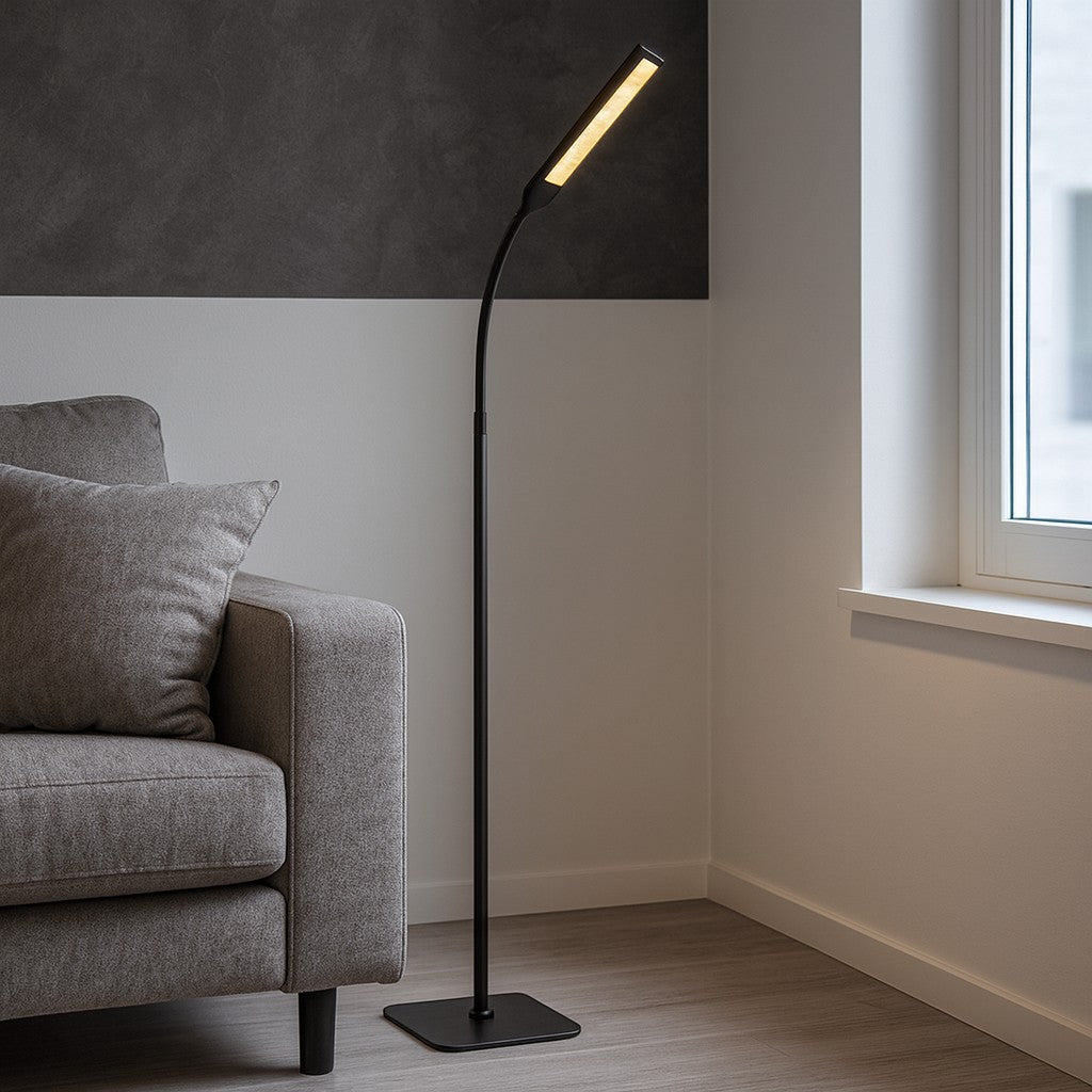 Adjustable LED Reading Floor Lamp with Remote Control Black Metal Modern Task Light with 3 Color Temps & 5 Brightness Levels for Living