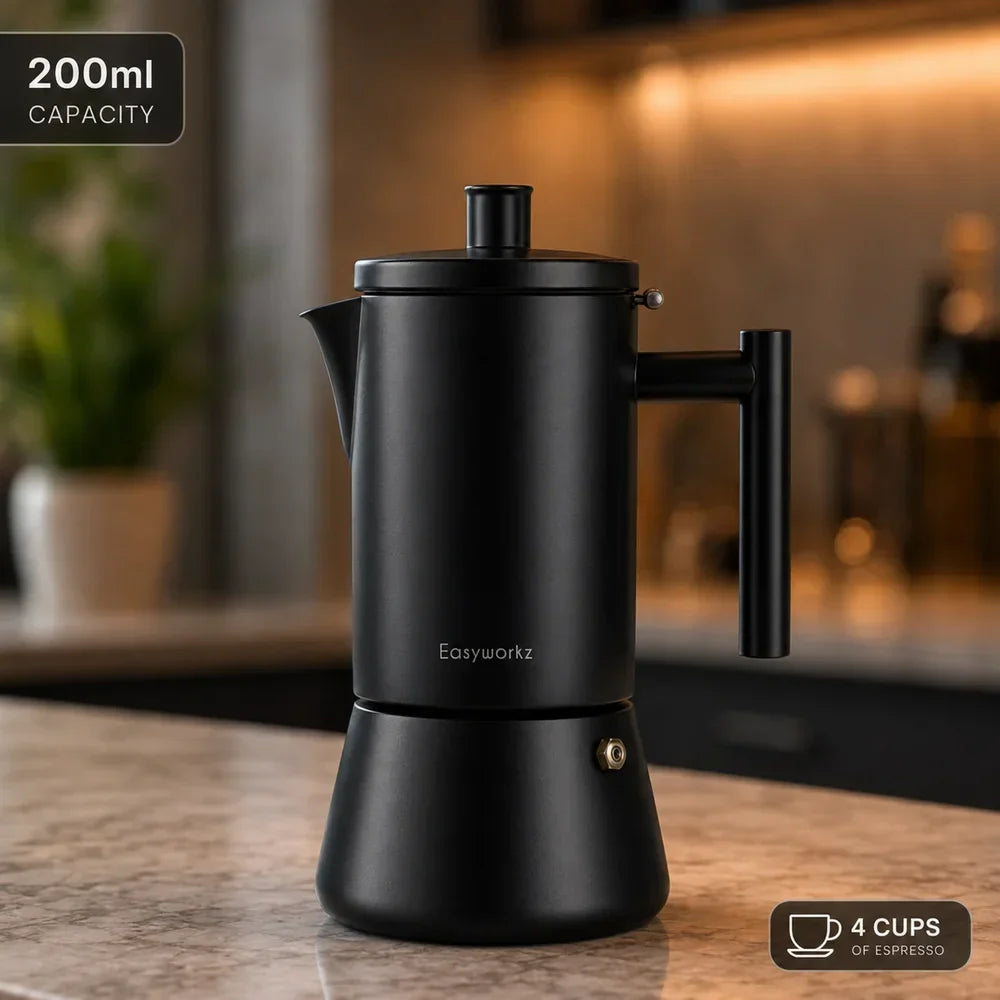 Stainless Steel Stovetop Coffee Percolator with Non-Drip Spout – Induction Ready Espresso Brewer for Gas Electric Ceramic Cooktop Home Café