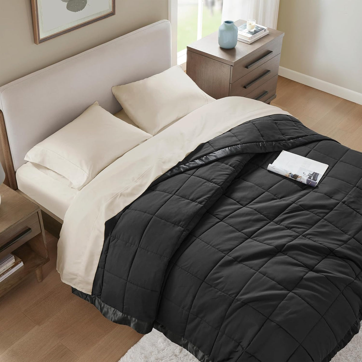 Windom Collection | Down Alternative Blanket with Moisture-Wicking Treatment | Lightweight & Soft Bed Cover for All Seasons, Satin Trim