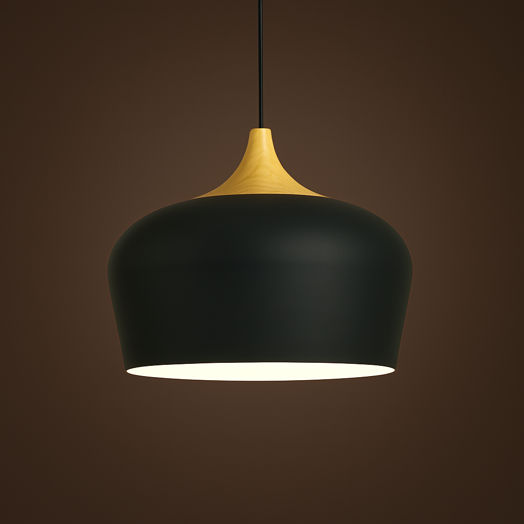 Wood & Metal Dome Shade Hanging Light 14 in Pastel Finish for Kitchen Island Dining Room Nursery Workspace E27 Socket Adjustable Height Cord