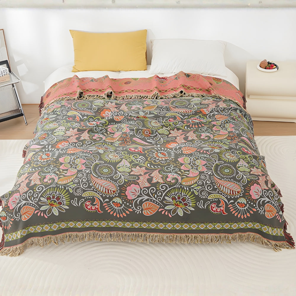 LeafHaven – Boho Reversible Cotton Blanket