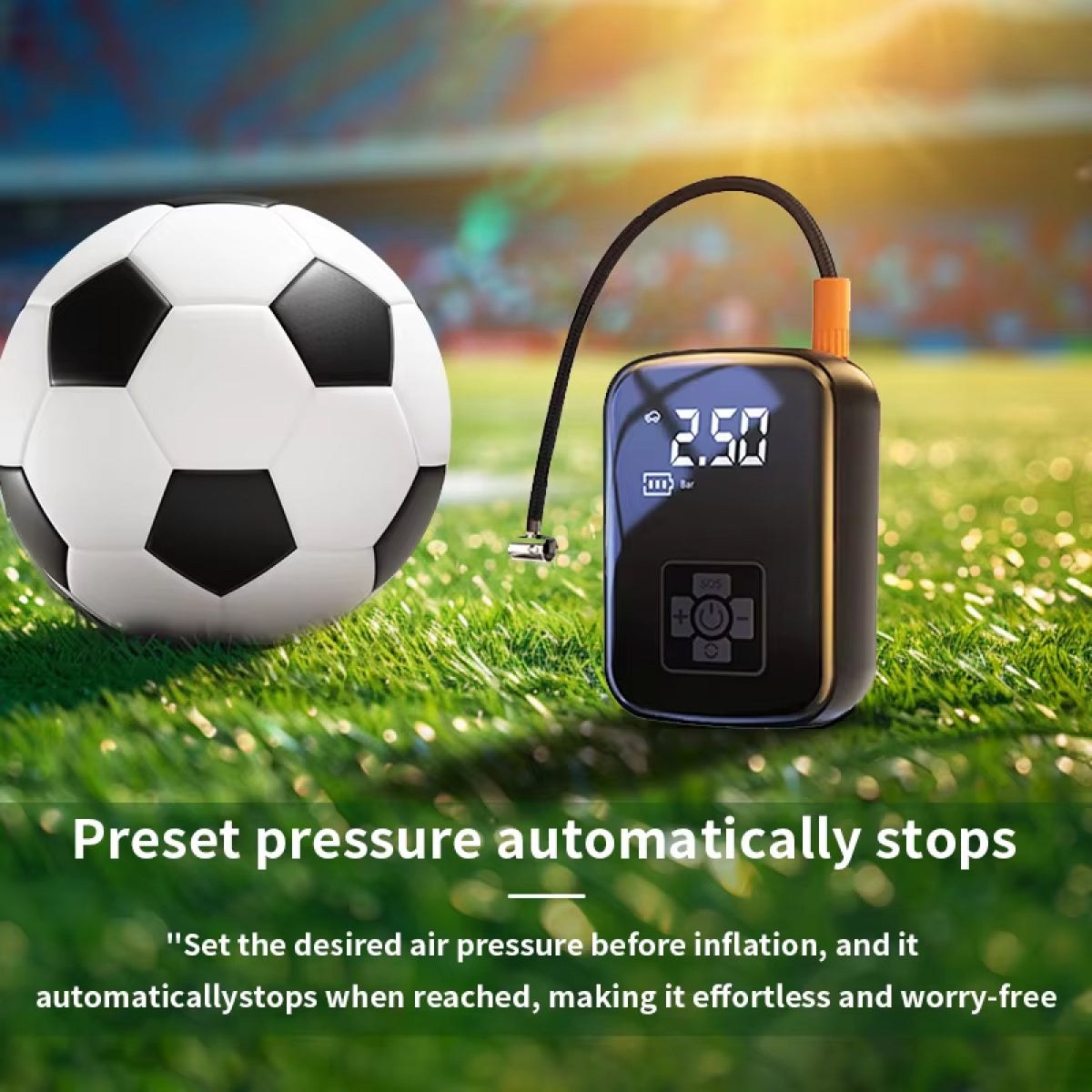 Portable Battery Air Compressor with Auto Shutoff & LED Light for Cars, Bikes, Sports Equipment