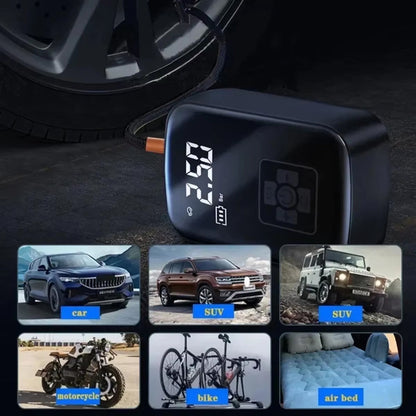 Portable Electric Tire Inflator with Auto Shutoff & Digital Gauge for Car, Bike, Ball – Compact Rechargeable Air Pump 150 PSI LED Light