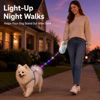 Ortekor Rechargeable Light-Up Retractable Dog Leash for Night Walks - Helps Small Dogs Stay Visible & Easy to Control