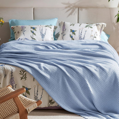 100% Cotton Waffle Weave Throw Blanket Queen King Breathable Lightweight Bed Cover for All Seasons Couch Sofa Bedroom Layering Textured
