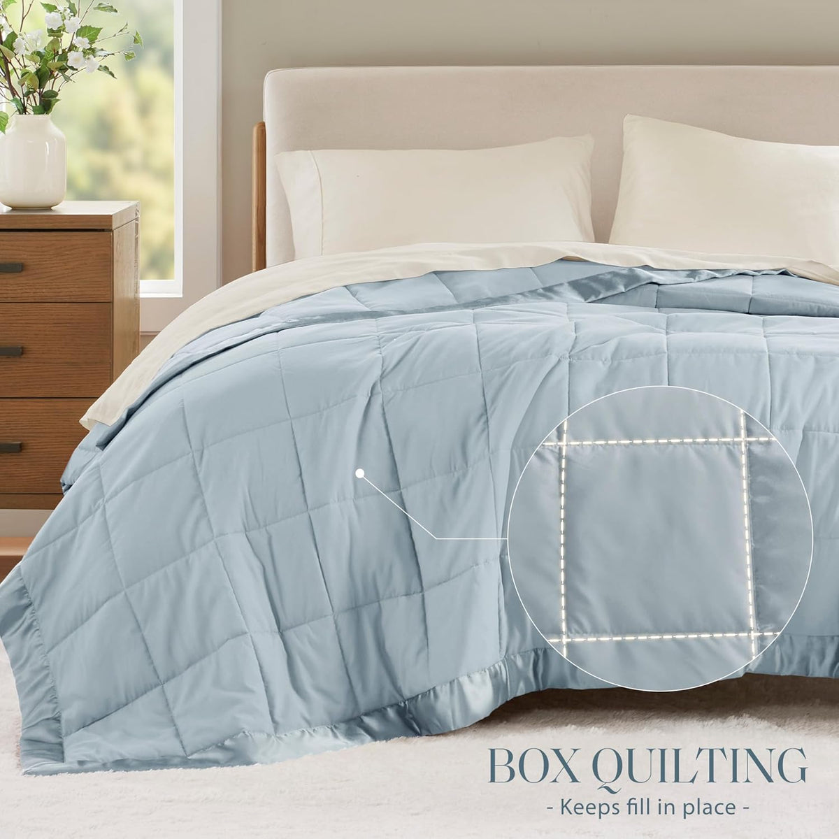 Windom Collection | Down Alternative Blanket with Moisture-Wicking Treatment | Lightweight & Soft Bed Cover for All Seasons, Satin Trim