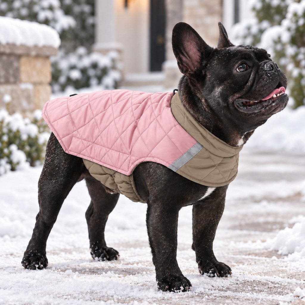 Ortekor Reversible Quilted Dog Winter Coat for Cold Walks - Water-Resistant Reflective 2-in-1 Jacket with Easy Belly Fit
