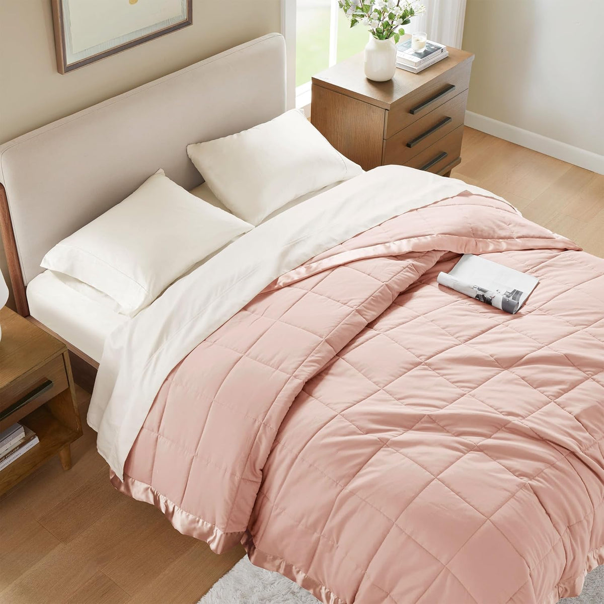 Windom Collection | Down Alternative Blanket with Moisture-Wicking Treatment | Lightweight & Soft Bed Cover for All Seasons, Satin Trim