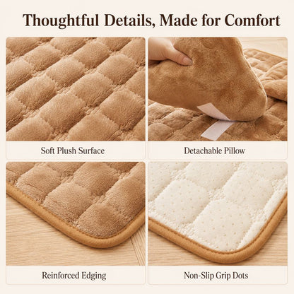 Ortekor Plush Pet Bed Mat with Detachable Bone Pillow – Cozy Indoor Resting Bed for Dogs & Cats with Non-Slip Bottom