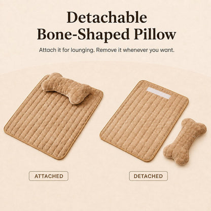 Ortekor Plush Pet Bed Mat with Detachable Bone Pillow – Cozy Indoor Resting Bed for Dogs & Cats with Non-Slip Bottom