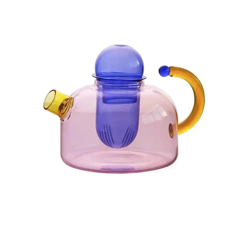 Heat-Resistant Glass Infuser Set 14 oz Amber Loose Leaf Brewing Pot Matching Cups Filter Kitchen Counter Drinkware Herbal Blend Station Orga
