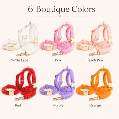 Ortekor Boutique Lace Dog Harness, Collar & Leash Set for Birthday Photos & Daily Walks - 3-Piece Ruffle Walking Set