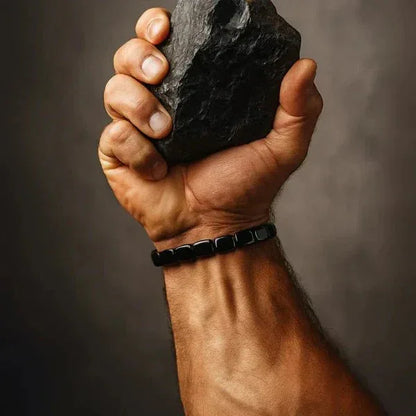 Men's Hematite Stone Bead Bracelet for Grounding & Balance | Polished Natural Gemstone Wrist Jewelry | Elastic Fit Wellness Accessory