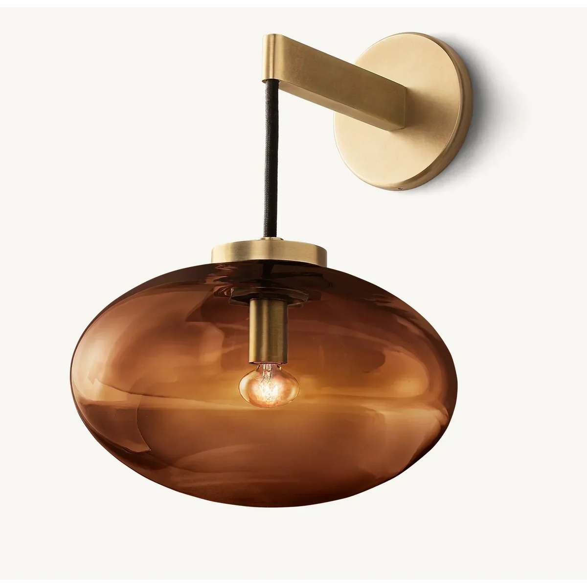 Amber Glass Sconce with Copper Frame 10.6 in Wide Contemporary Wall Light for Living Room Hallway Bedroom Entryway