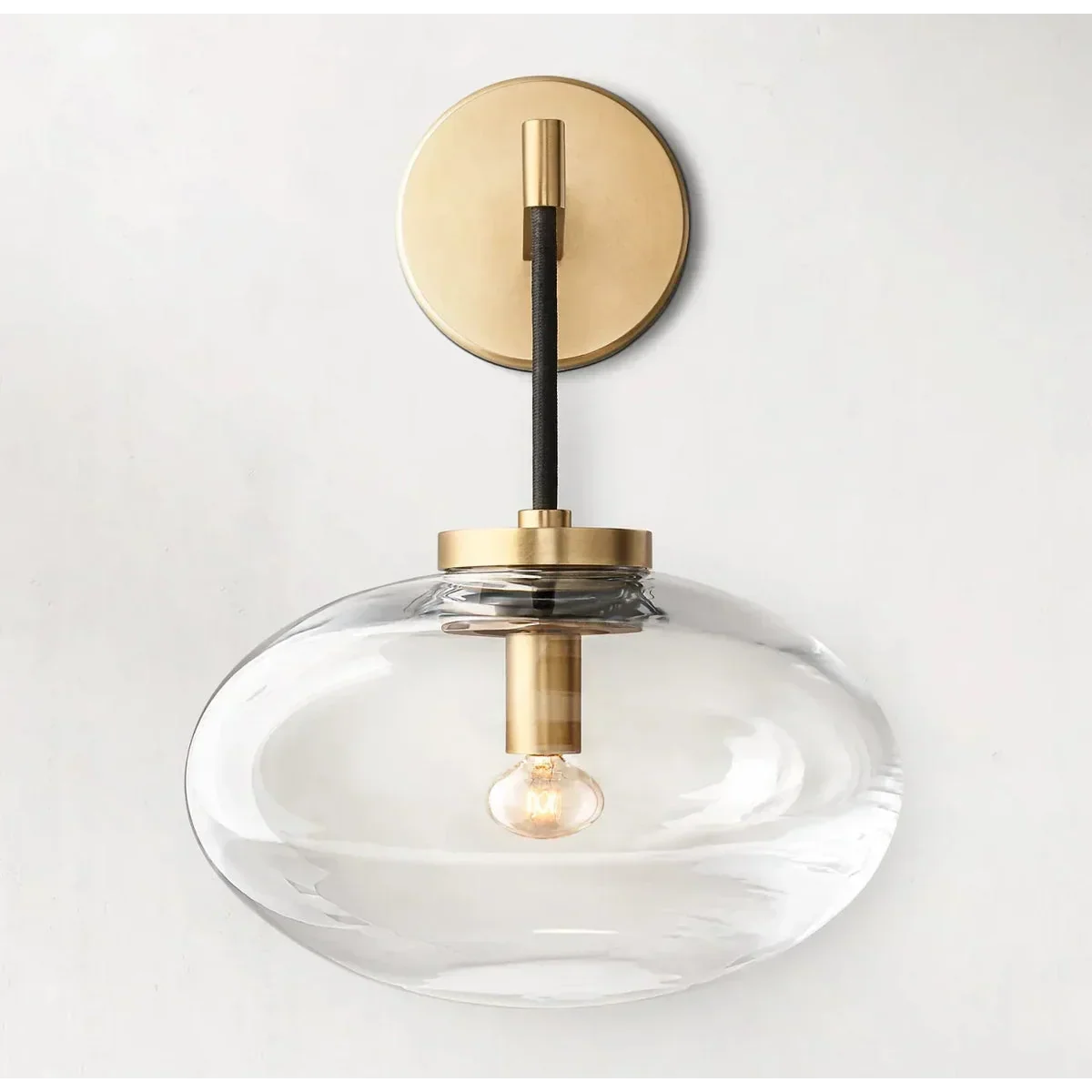 Amber Glass Sconce Light Fixture Copper Finish 10.6 inch for Bedroom Hallway Living Room Modern Wall Mount Accent Lighting