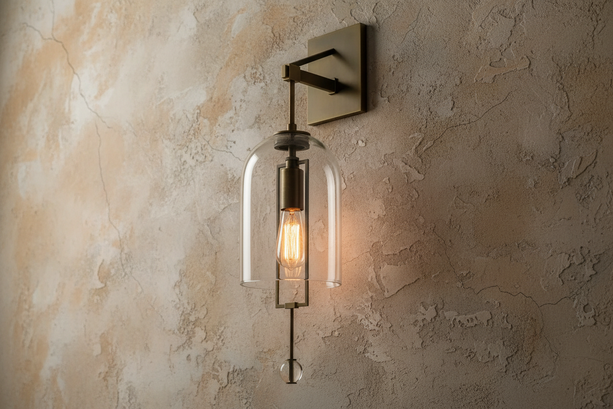Glass Bell Sconce 23 Inch Tall Clear Shade Copper Metal Frame Wall Light for Bedroom Hallway Modern Ambient Lighting Fixture for Entryway Li