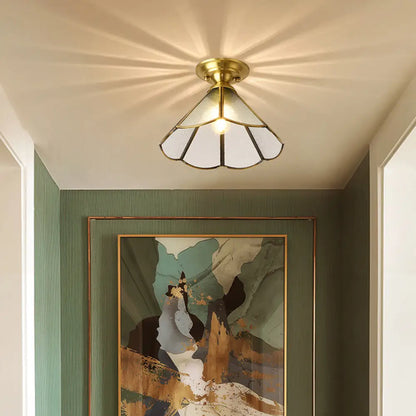 Colonial Scalloped Ceiling Light Brass Finish Semi Flush Mount for Living Room Bedroom Hallway Single Bulb Metal Fixture Traditional