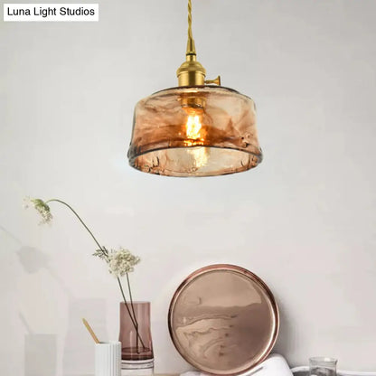 Tan Glass Shade Hanging Light Fixture Single-Bulb Ceiling Drop Lamp with Adjustable Chain for Dining Room Kitchen Island Bedroom