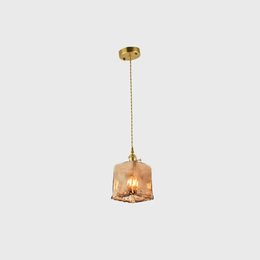 Tan Glass Shade Hanging Light Fixture Single-Bulb Ceiling Drop Lamp with Adjustable Chain for Dining Room Kitchen Island Bedroom