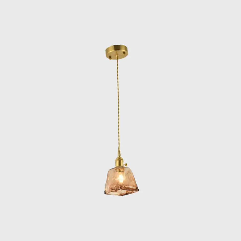 Tan Glass Shade Hanging Light Fixture Single-Bulb Ceiling Drop Lamp with Adjustable Chain for Dining Room Kitchen Island Bedroom
