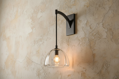 Glass Shade Sconce Light 16 in Copper Arm for Bedroom Hallway Ambient Lighting Fixture Brass Black Metal Industrial Style Wall Mount