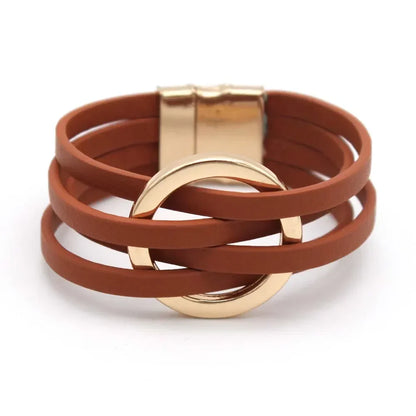Layered Leather Wrap Bracelet with Magnetic Clasp – Geometric Accent Cuff for Women & Men
