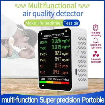 6-in-1 Indoor Air Quality Monitor with Real-Time CO2, PM2.5, TVOC, Temperature & Humidity Tracking for Home, Office & Bedroom