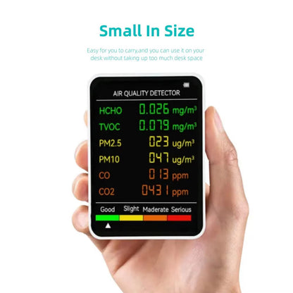 6-in-1 Indoor Air Quality Monitor with Real-Time CO2, PM2.5, TVOC, Temperature & Humidity Tracking for Home, Office & Bedroom
