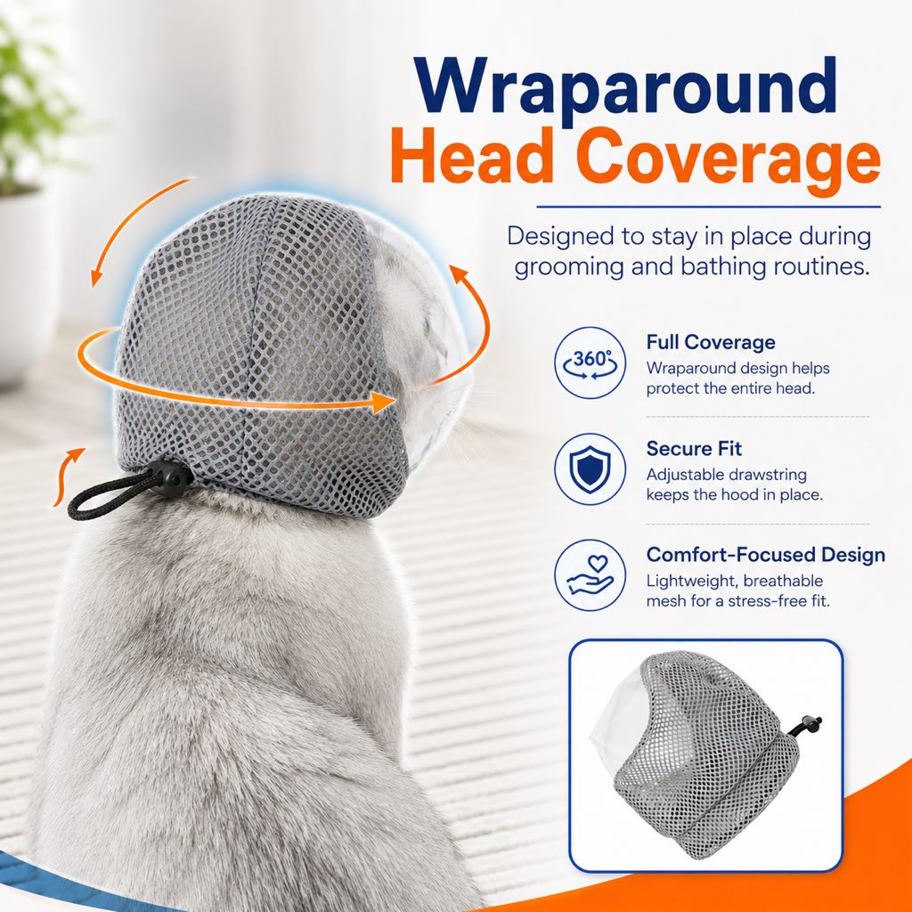 Ortekor Breathable Cat Grooming Muzzle for Bathing & Nail Trimming - Helps Reduce Bites During Cat Care