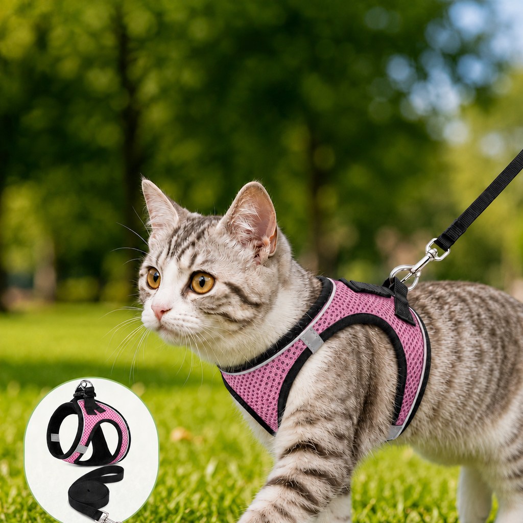 Ortekor Breathable Cat Harness & Leash Set for Outdoor Walks - Adjustable Escape-Resistant Step-In Vest