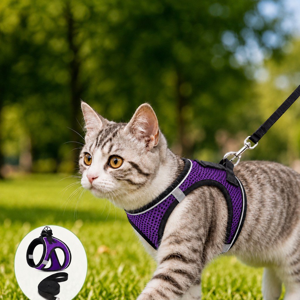 Ortekor Breathable Cat Harness & Leash Set for Outdoor Walks - Adjustable Escape-Resistant Step-In Vest