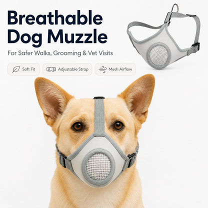 Ortekor Breathable Dog Muzzle for Walks, Grooming & Vet Visits - Soft Adjustable Mesh Muzzle to Help Reduce Biting, Chewing & Barking