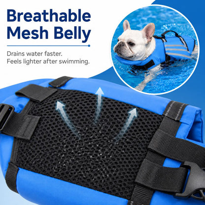 Ortekor French Bulldog Pool & Beach Reflective Angel-Wing Dog Life Jacket - Chin Float Support for Flat-Faced Dogs