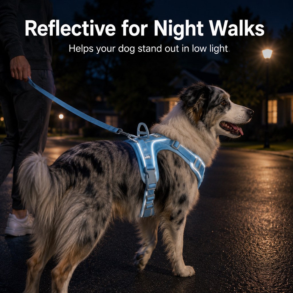 Ortekor Reflective Dog Harness for Night Walks, Daily Park Walks & No-Neck-Pull Comfort