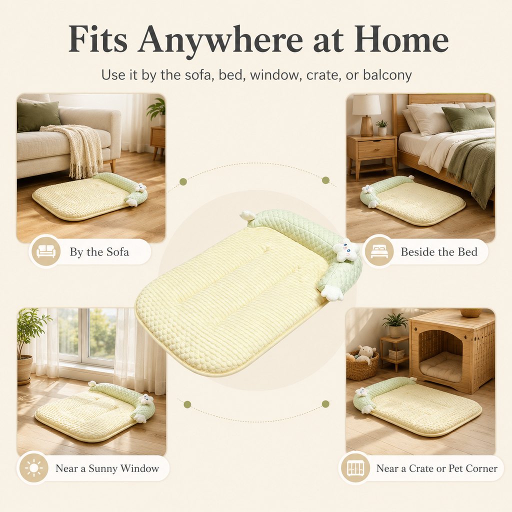 Ortekor Breathable Pet Sofa Mat for Sunny Window Naps & Hard Floors - Soft Bolster Lounger for Cats & Dogs