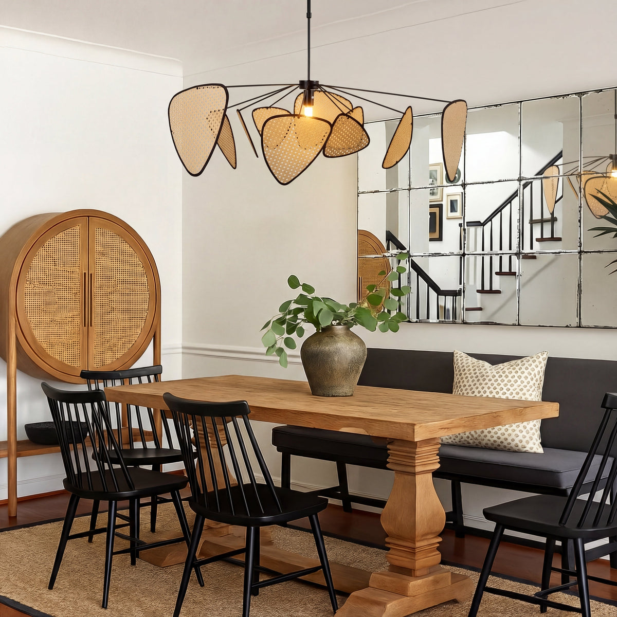 Woven Rattan Hanging Pendant Light Natural Organic Design Warm LED Lighting for Dining Room Bedroom Boho Modern Farmhouse
