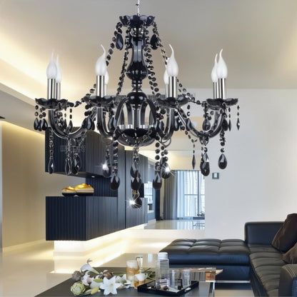 Elegant Modern Black Crystal Chandelier with Cascading Drops | Timeless Lighting for Dining Rooms