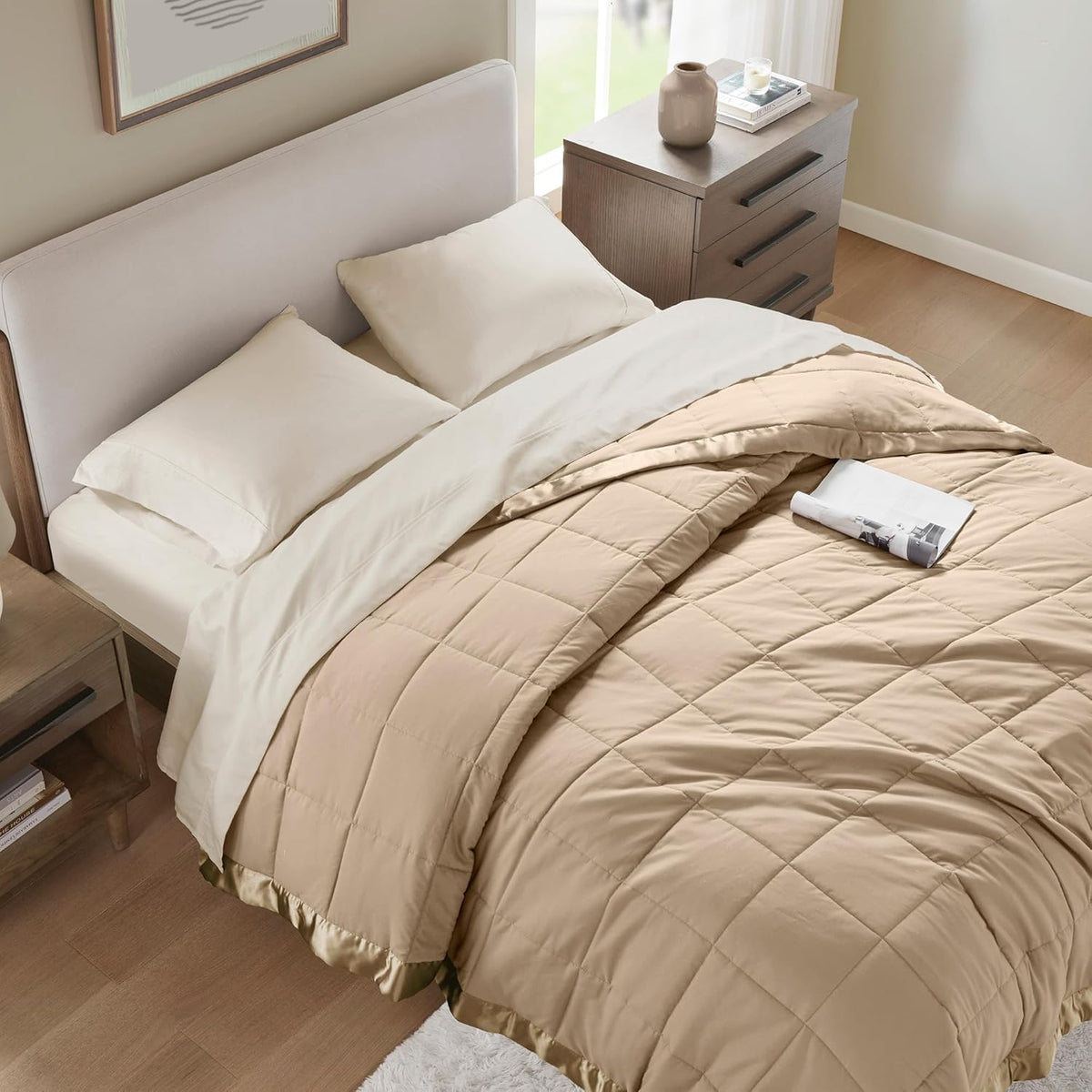 Windom Collection | Down Alternative Blanket with Moisture-Wicking Treatment | Lightweight & Soft Bed Cover for All Seasons, Satin Trim