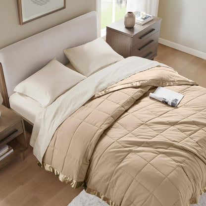 Windom Collection | Down Alternative Blanket with Moisture-Wicking Treatment | Lightweight & Soft Bed Cover for All Seasons, Satin Trim