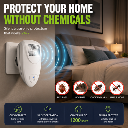 Plug-In Ultrasonic Pest Deterrent Device for Bedrooms & Living Rooms – Silent Electronic Indoor Insect Repellent for Homes, Apartments, Hote
