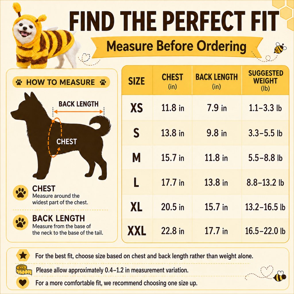 Ortekor Bumblebee Dog Costume for Small Dogs - Warm Plush Winter Outfit for Halloween, Photos & Chilly Days