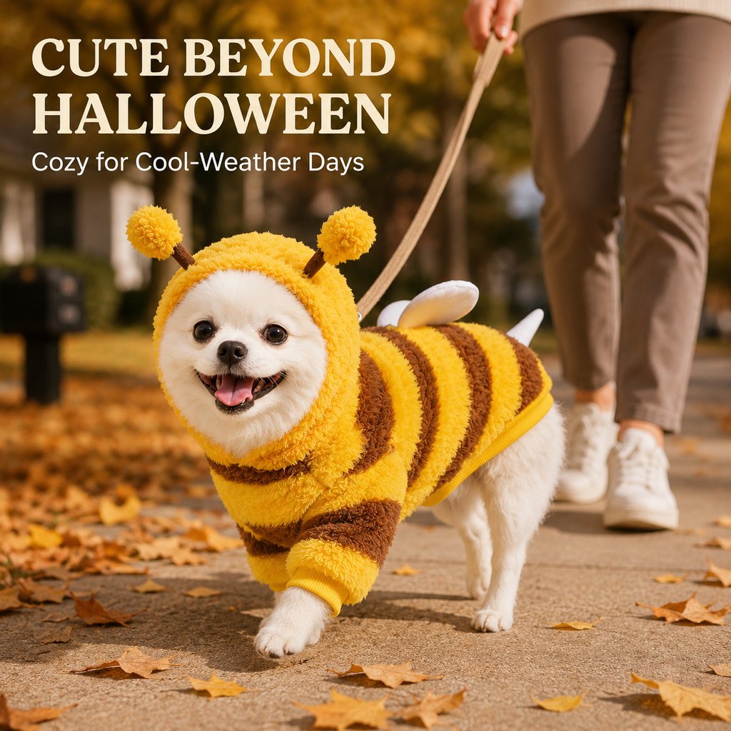 Ortekor Bumblebee Dog Costume for Small Dogs – Cozy Plush Hoodie with Wings or Four-Leg Fleece for Halloween, Fall Walks & Cold Weather