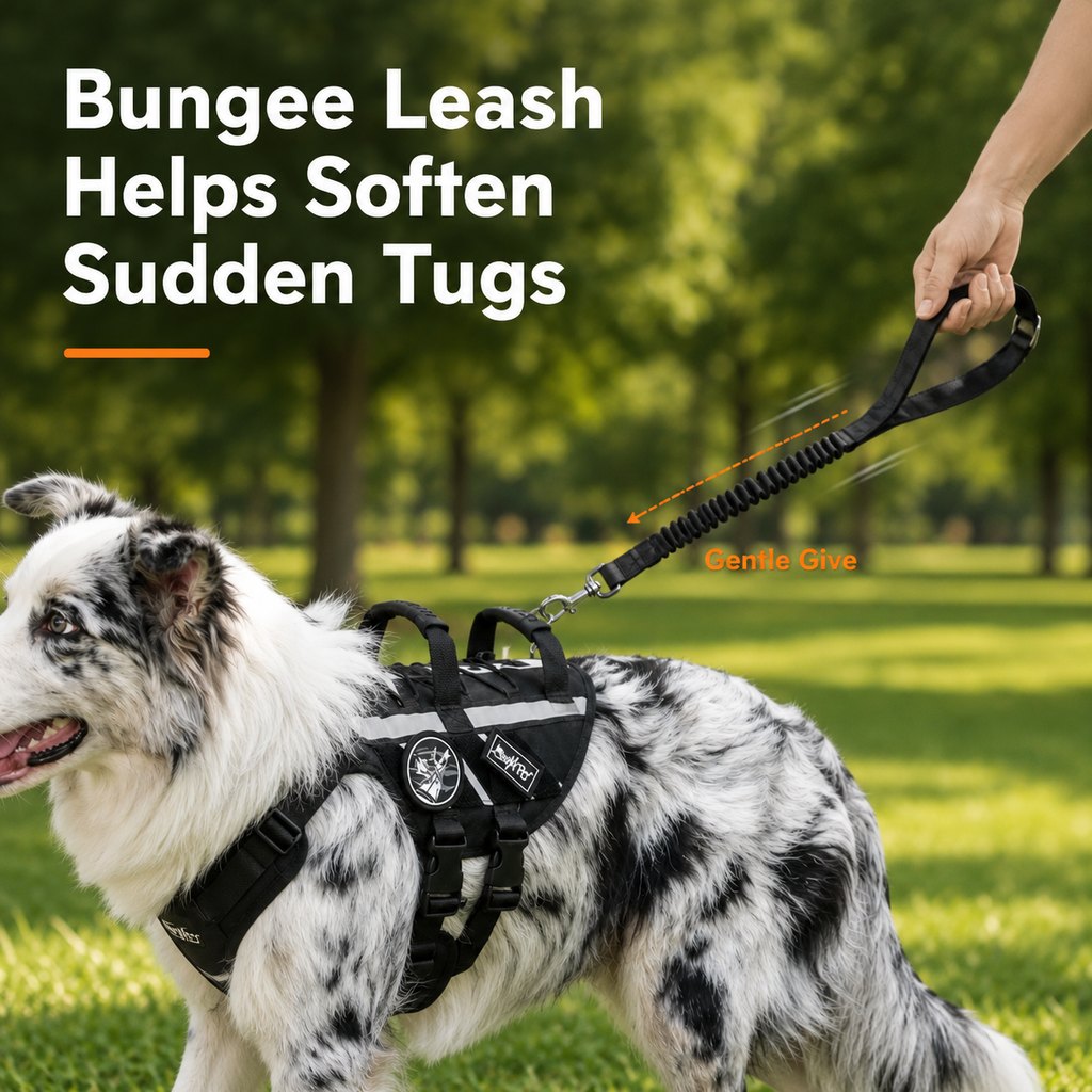 Ortekor Outdoor Dog Harness & Bungee Leash Set with Dual Handles, Storage Pouch & Patch Accessories for Hiking, Walking and Everyday Adventures