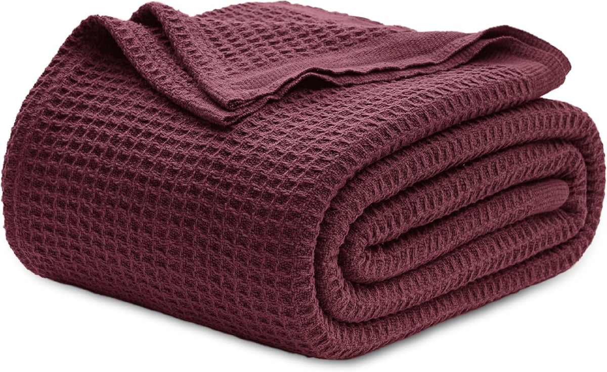 Cotton Throw Blanket for Bed, Waffle Weave Queen Size Blanket for All Seasons, Soft Breathable Cotton Blanket for Couch