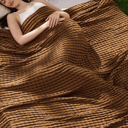 Cozy Haven | Cooling Waffle Queen Blanket with Lightweight Cotton & Bamboo | Soft Summer Throw for Hot Sleepers